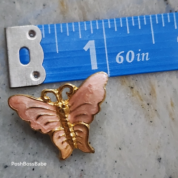 Vintage Pink Enamel Butterfly Pin Brooch Gold Tone 1" - Picture 2 of 3